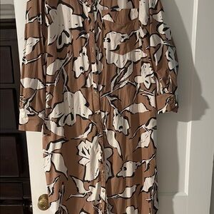 Maeve Brown and White Bishop Sleeve Sundress